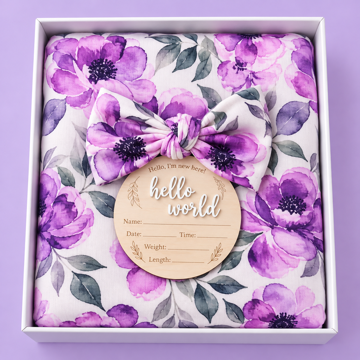 Birthly 3Pcs Newborn Announcement Set - Violet Bloom